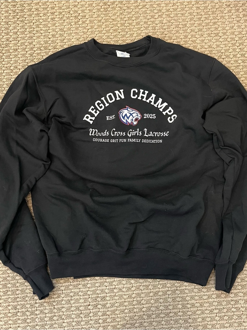 Woods Cross Girls Lacrosse "Region Champs" Black Crewneck Sweatshirt